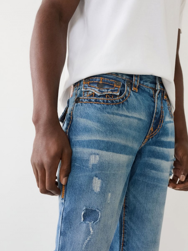 Medium Wash With Rips True Religion Ricky Beach Splatter Distressed Straight Jeans | 4721-TQXSV