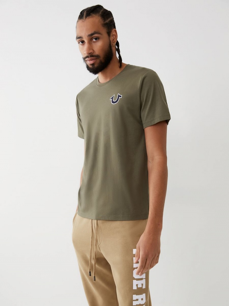 Military Green True Religion Buddha Logo T Shirts | 5621-YXODS