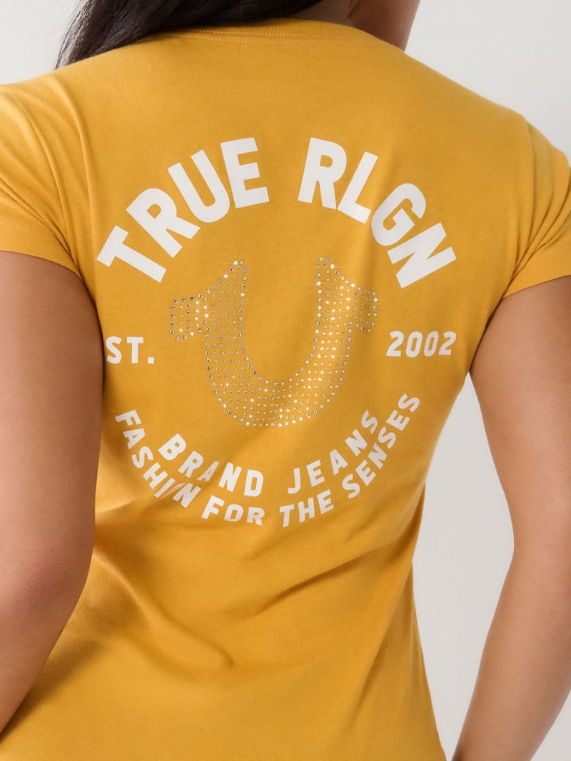 Mineral Yellow True Religion Crystal Horseshoe V T Shirts | 3940-NQWEV