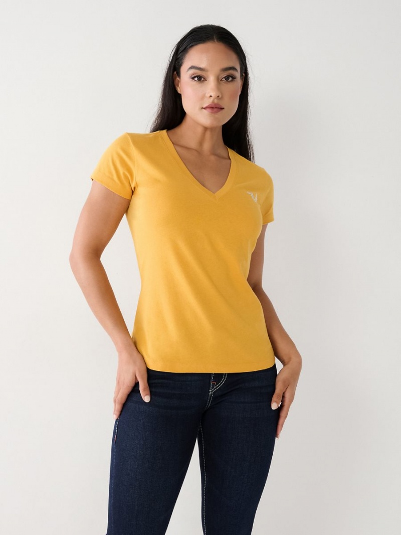 Mineral Yellow True Religion Crystal Horseshoe V T Shirts | 3940-NQWEV