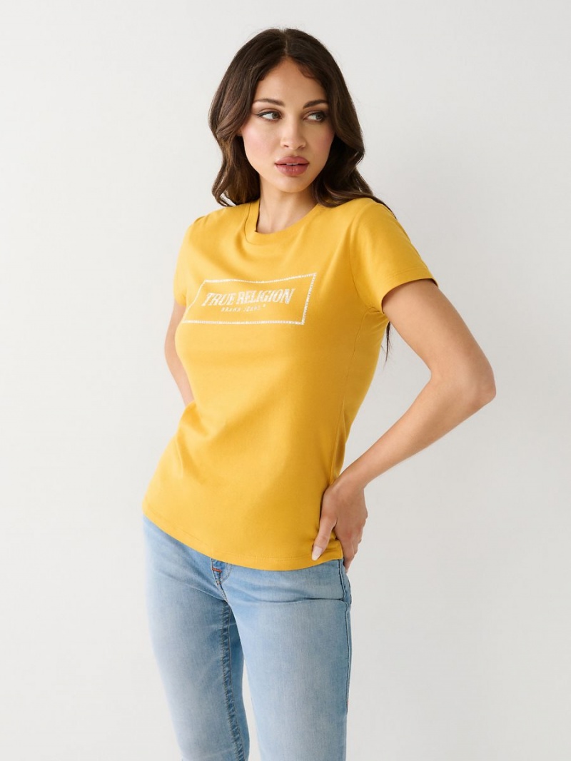 Mineral Yellow True Religion Crystal Logo T Shirts | 4951-JCWXG