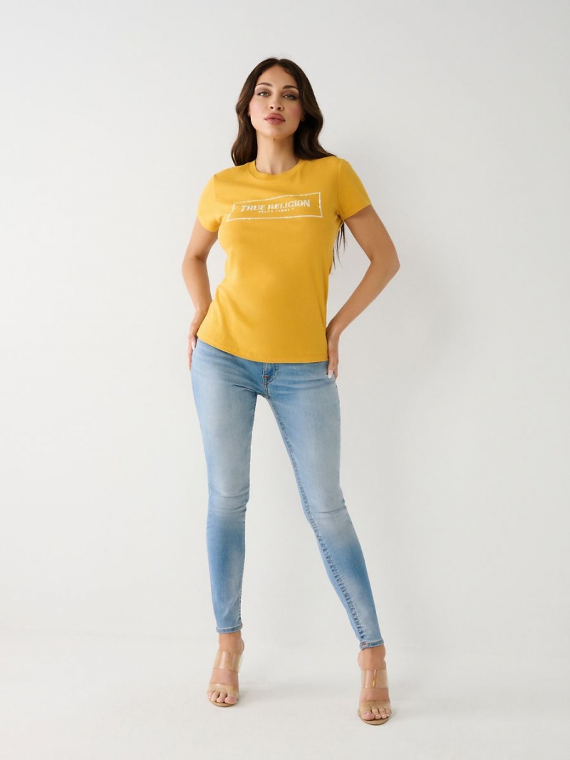 Mineral Yellow True Religion Crystal Logo T Shirts | 4951-JCWXG