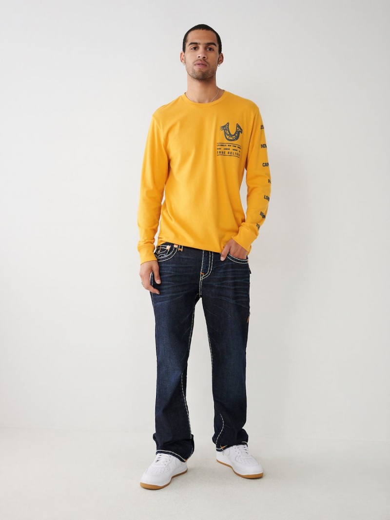 Mineral Yellow True Religion Long Sleeve Logo Tour T Shirts | 9164-FVEKW