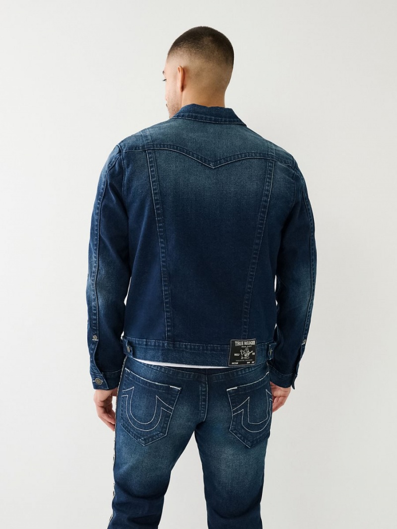 Naos Dark Wash True Religion Tape Trim Jimmy Denim Jacket | 1938-NQHUE