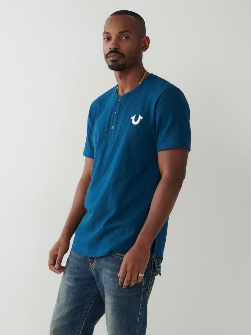 Navy/Navy True Religion Henley T Shirts | 4506-TYEBJ