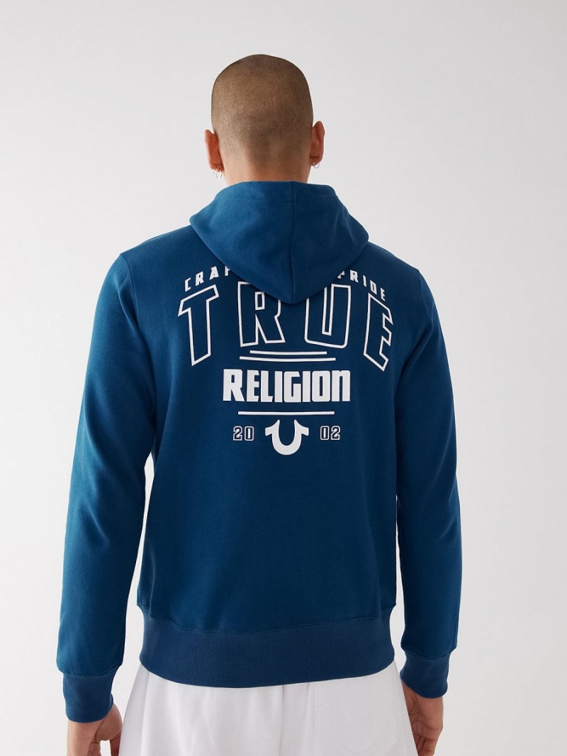 Navy/Navy True Religion Logo Zip Hoodie | 9817-VPDBA