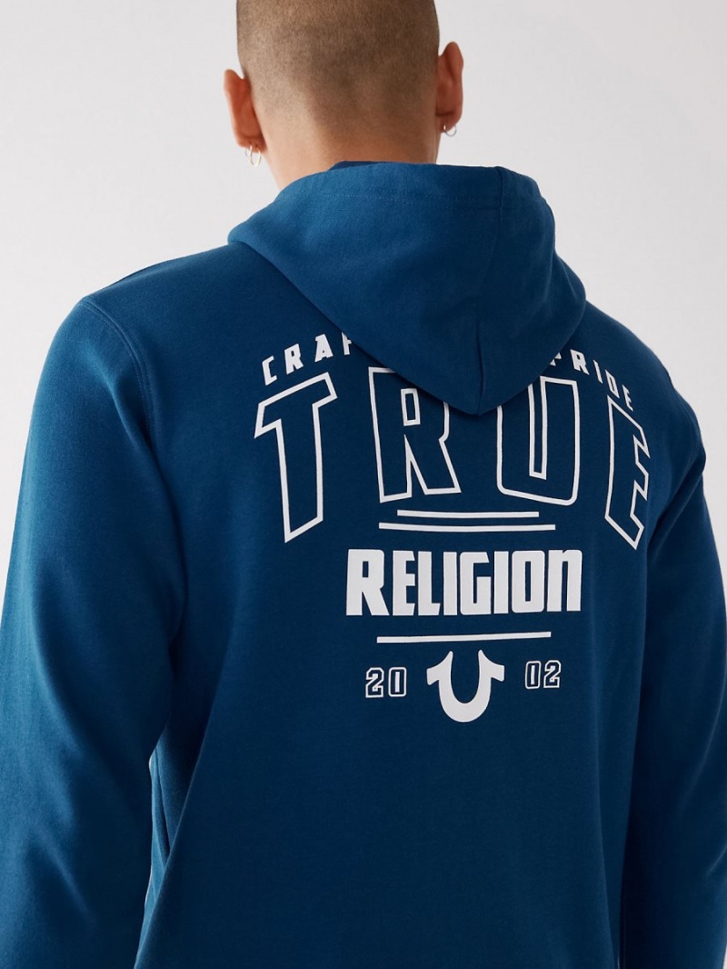 Navy/Navy True Religion Logo Zip Hoodie | 9817-VPDBA