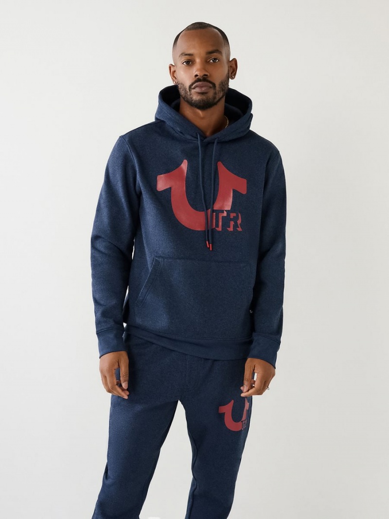 Navy/Red True Religion Horseshoe Logo Hoodie | 8395-DUYIE