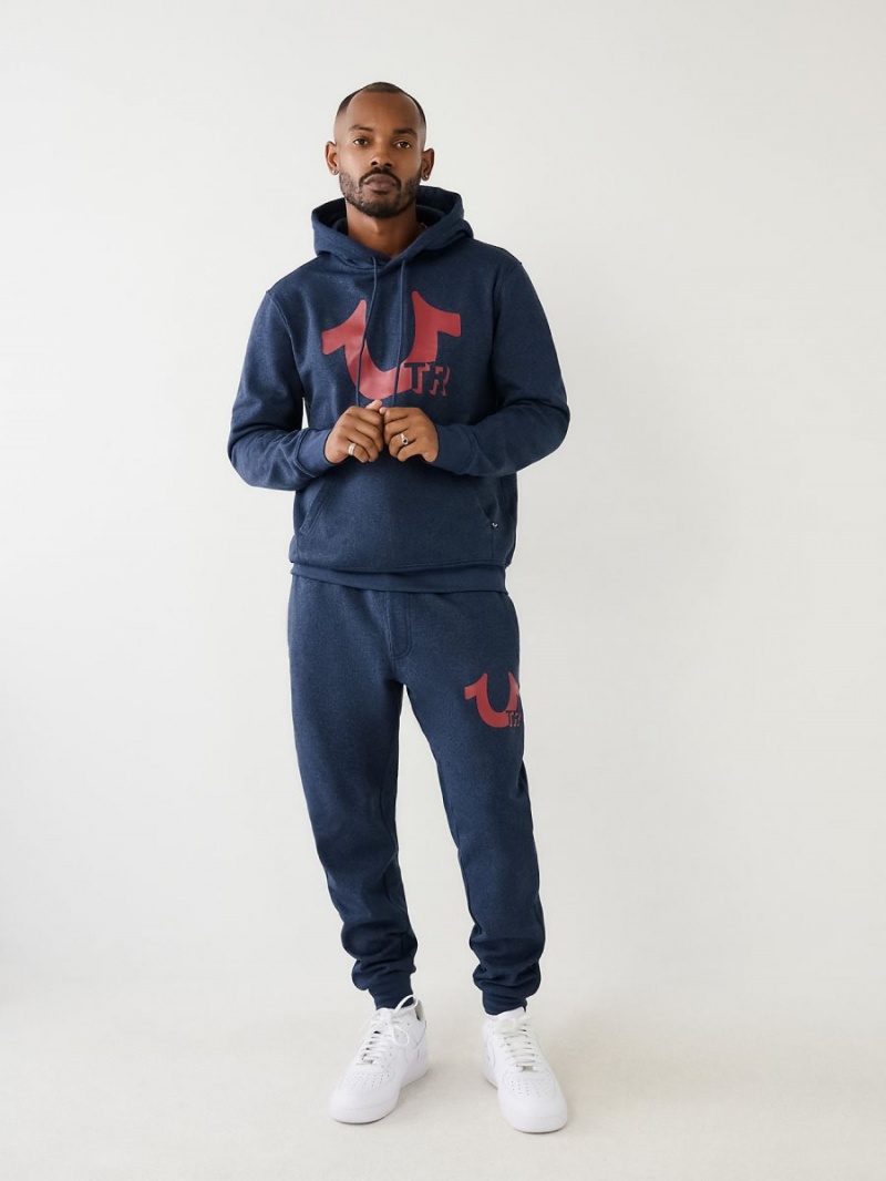 Navy/Red True Religion Horseshoe Logo Hoodie | 8395-DUYIE