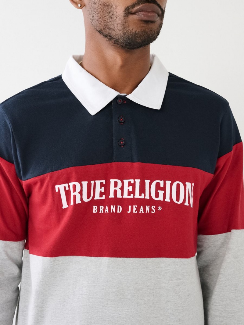 Navy/Red True Religion Rugby Polo Shirts | 8156-XTPSF