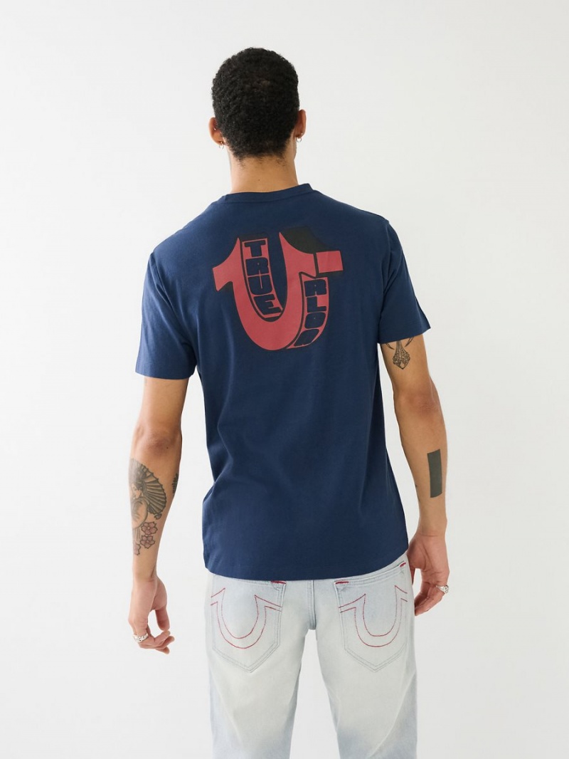 Navy/Sapphire True Religion 3d Hs Buddha Logo T Shirts | 4791-KDCRL