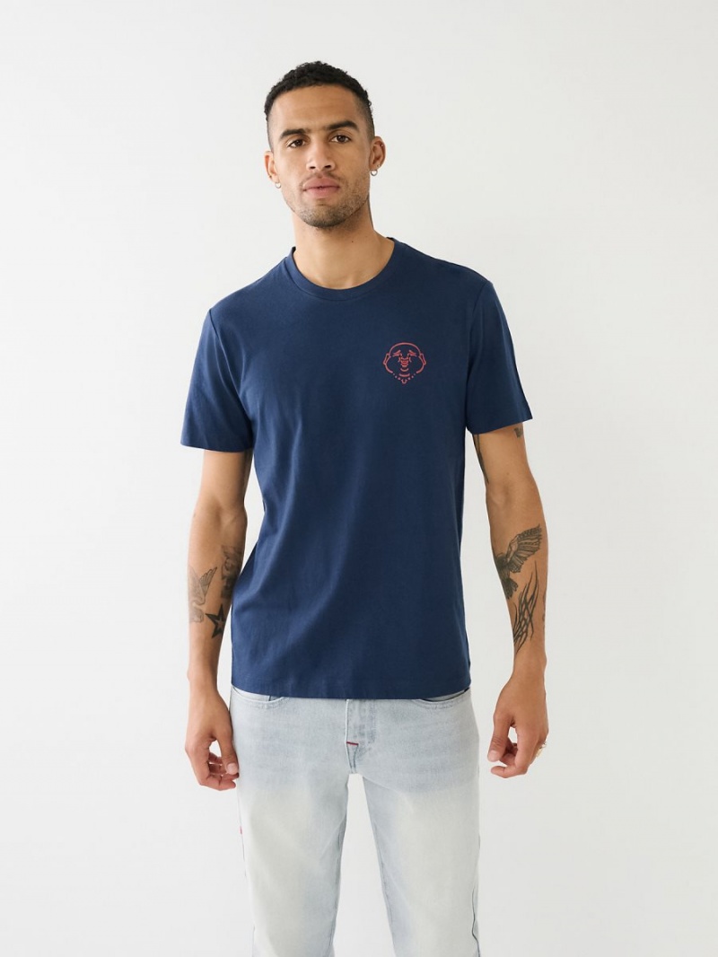 Navy/Sapphire True Religion 3d Hs Buddha Logo T Shirts | 4791-KDCRL