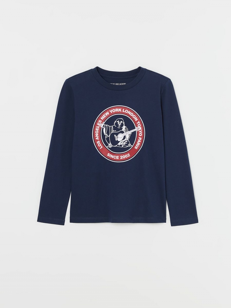 Navy/Sapphire True Religion Boys Long Sleeve Logo T Shirts | 5710-PWVFM