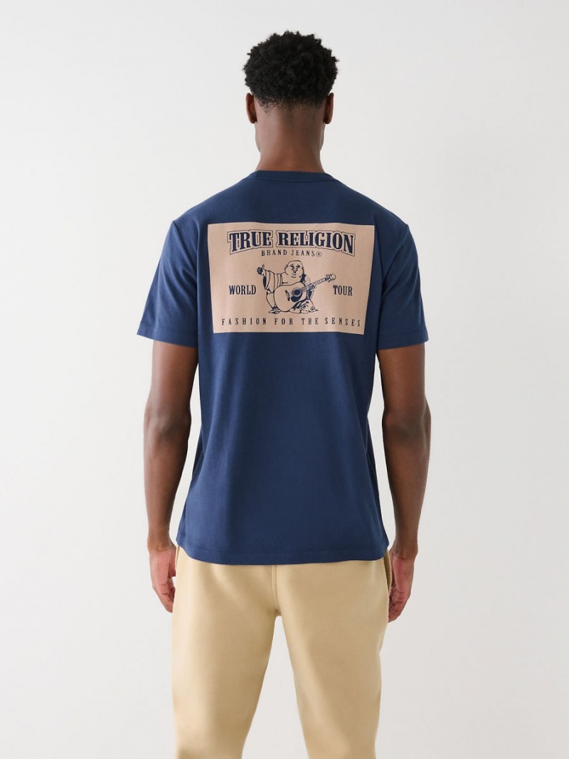 Navy/Sapphire True Religion Buddha Logo T Shirts | 6739-KVCMA