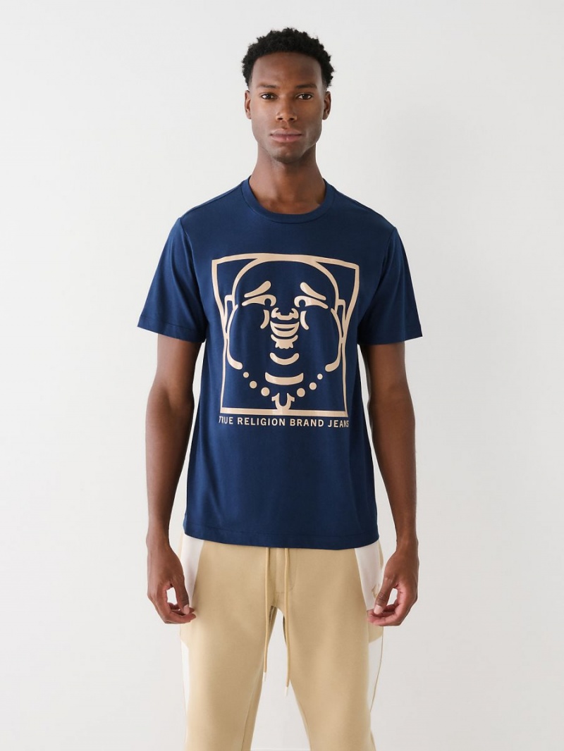 Navy/Sapphire True Religion Buddha Logo T Shirts | 6240-JFYMU