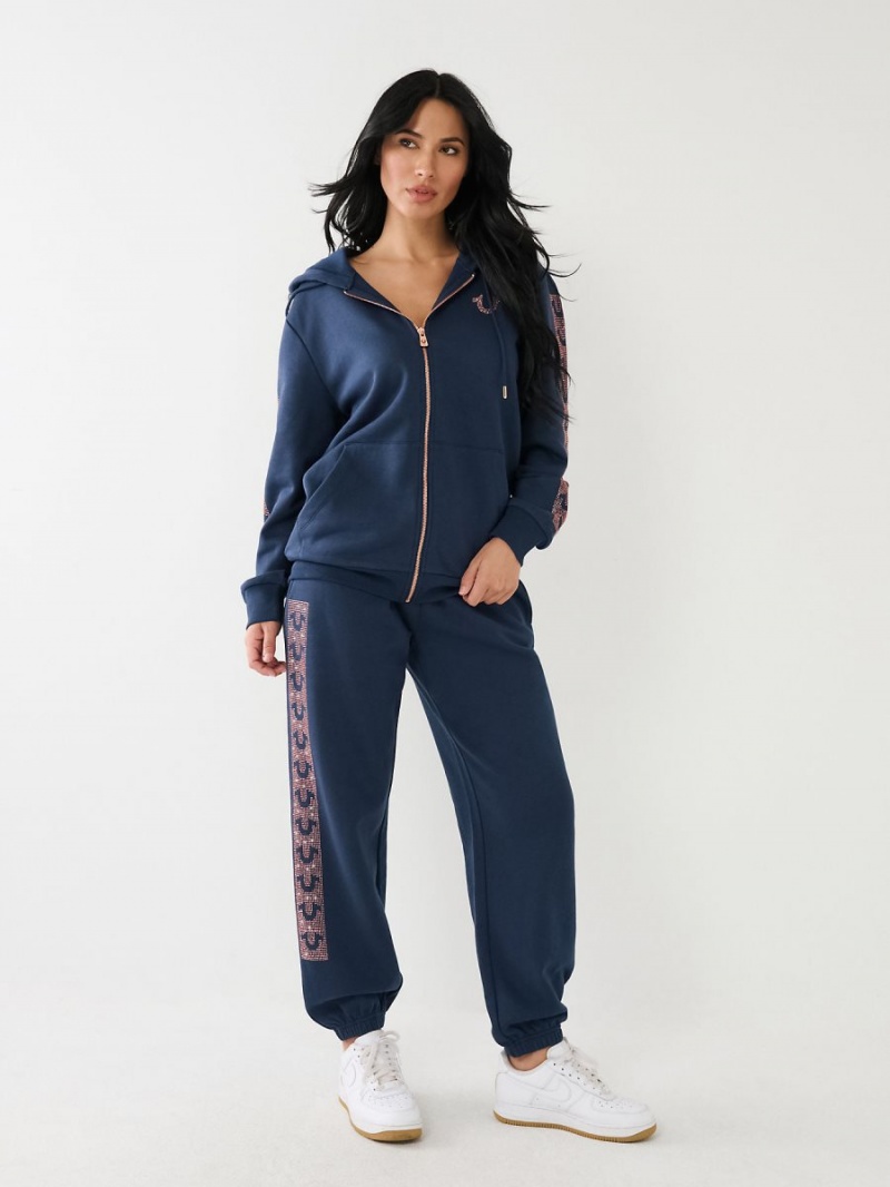 Navy/Sapphire True Religion Crystal Horseshoe Box High Rise Boyfriend Jogger | 1635-TOKNC