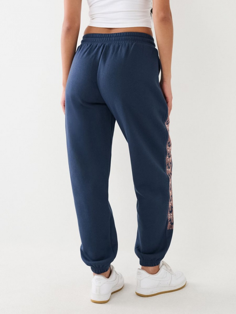 Navy/Sapphire True Religion Crystal Horseshoe Box High Rise Boyfriend Jogger | 1635-TOKNC