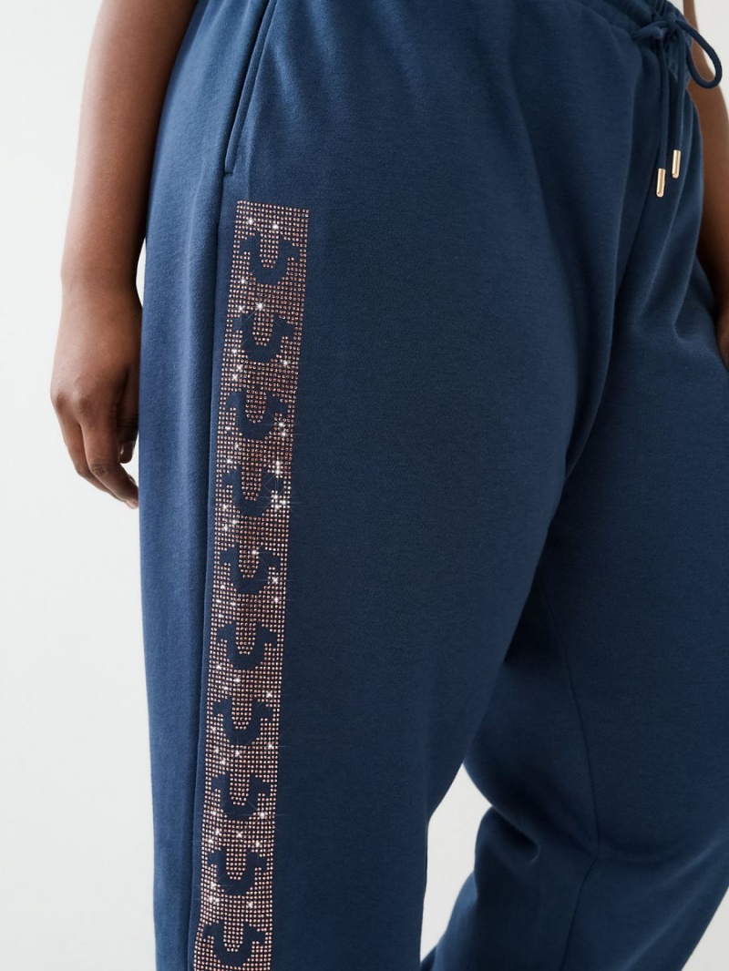 Navy/Sapphire True Religion Crystal Horseshoe Box High Rise Boyfriend Jogger | 1635-TOKNC