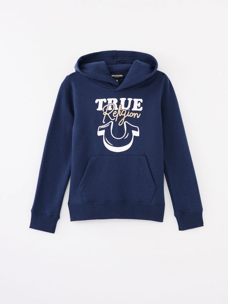 Navy/Sapphire True Religion Girls Logo Hoodie | 2051-BYUKF