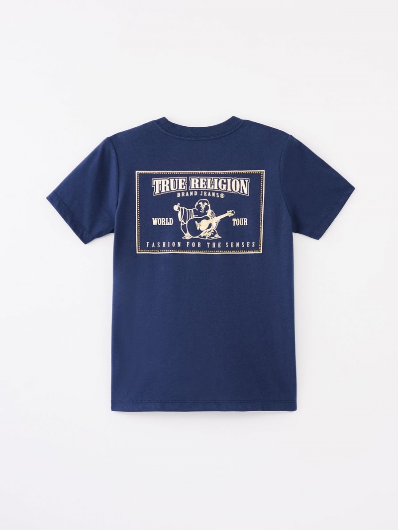 Navy/Sapphire True Religion Girls Logo T Shirts | 0549-KUXFR