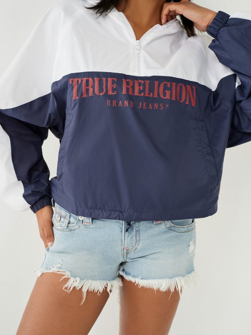 Navy/Sapphire True Religion Half Zip Logo Windbreaker | 7821-SBYGP