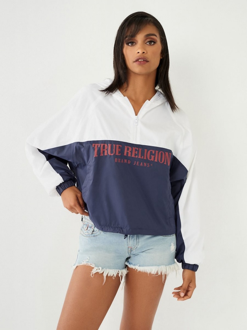 Navy/Sapphire True Religion Half Zip Logo Windbreaker | 7821-SBYGP