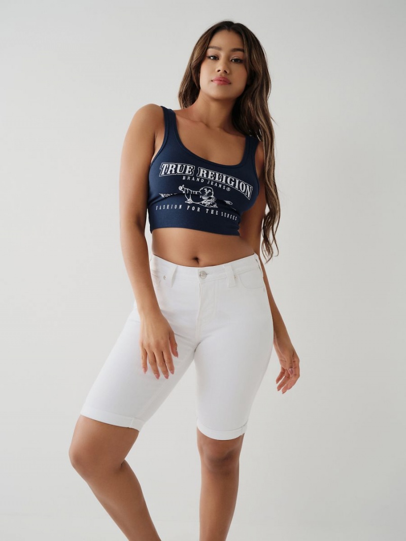 Navy/Sapphire True Religion Logo Crop Tanks | 9721-QLWPR