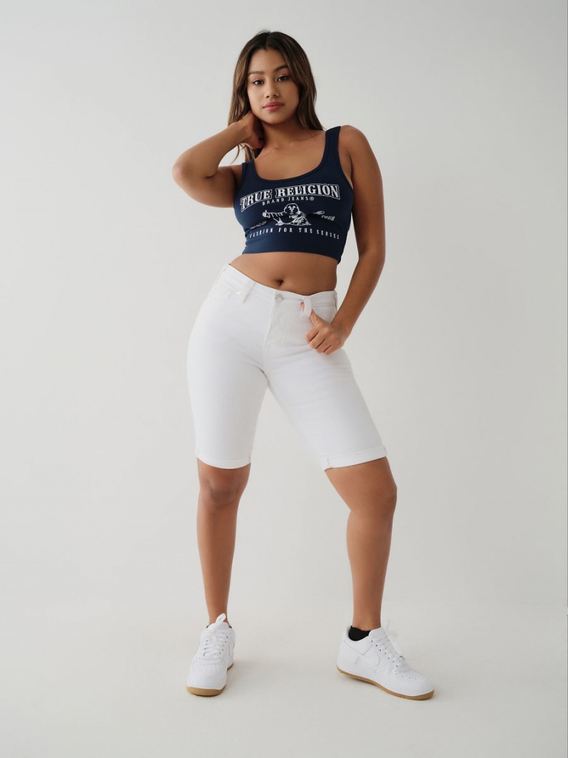 Navy/Sapphire True Religion Logo Crop Tanks | 9721-QLWPR