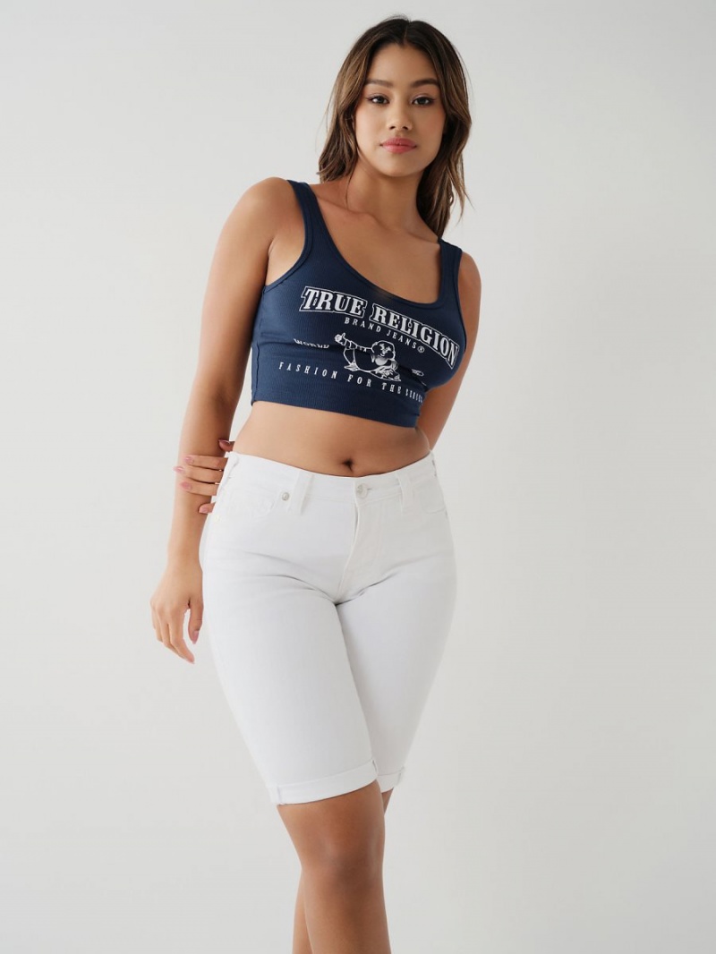 Navy/Sapphire True Religion Logo Crop Tanks | 9721-QLWPR