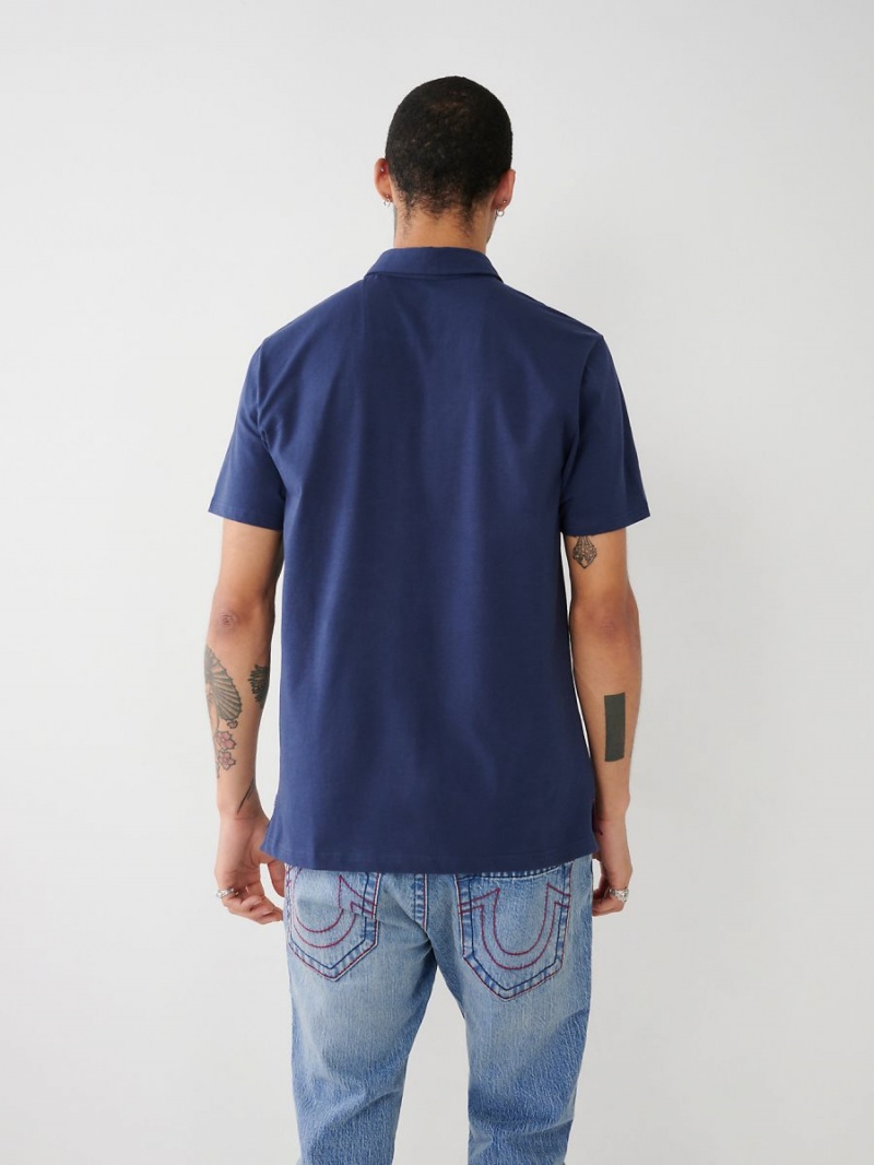 Navy/Sapphire True Religion Logo Polo Shirts | 2083-OYGSN