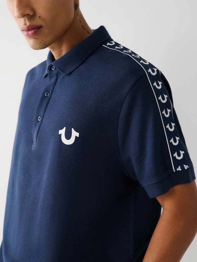 Navy/Sapphire True Religion Logo Polo Shirts | 3820-LKGDJ