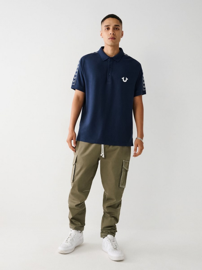 Navy/Sapphire True Religion Logo Polo Shirts | 3820-LKGDJ