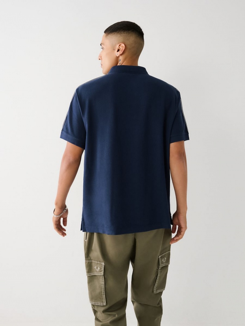 Navy/Sapphire True Religion Logo Polo Shirts | 3820-LKGDJ