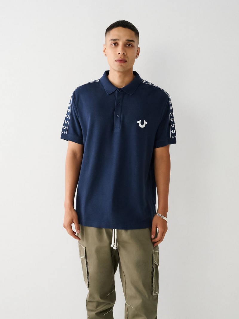 Navy/Sapphire True Religion Logo Polo Shirts | 3820-LKGDJ