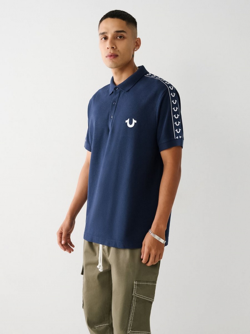 Navy/Sapphire True Religion Logo Polo Shirts | 3820-LKGDJ