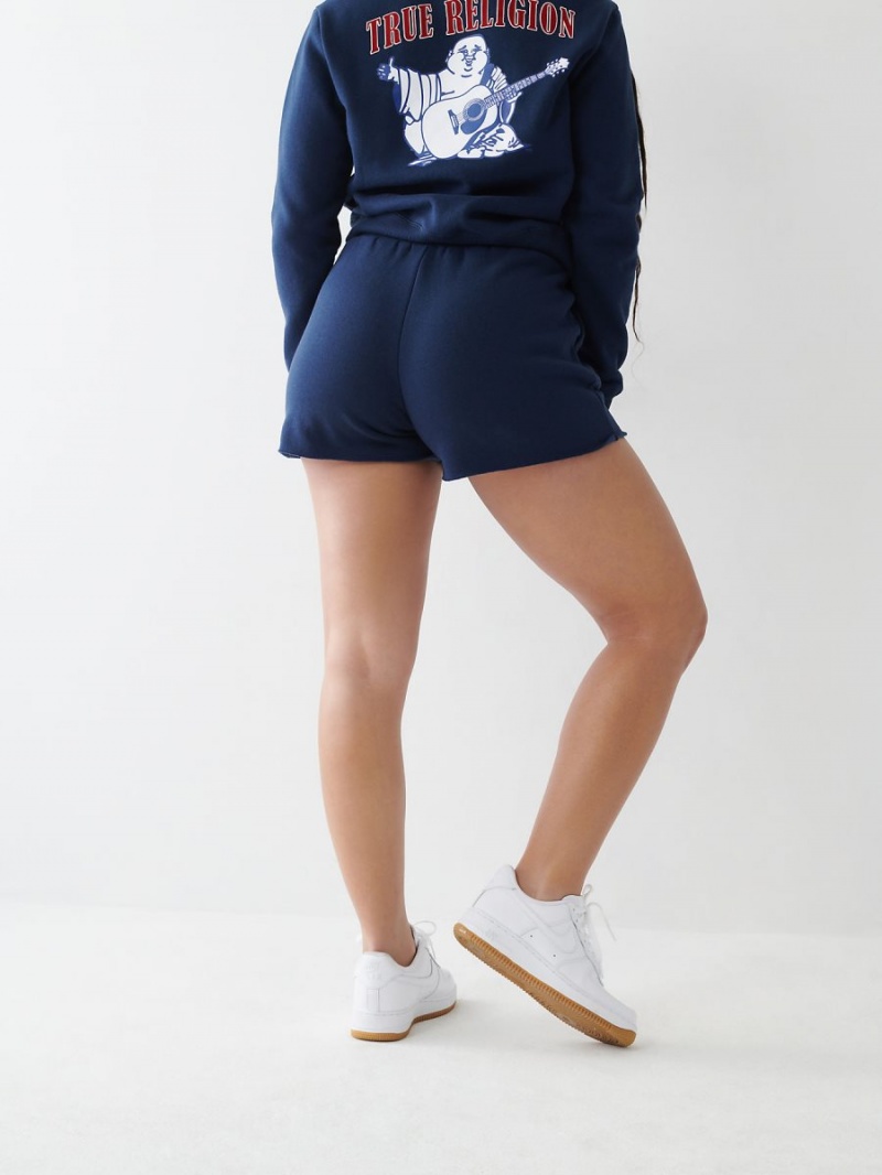 Navy/Sapphire True Religion Logo Sweat Shorts | 2910-FOPUY