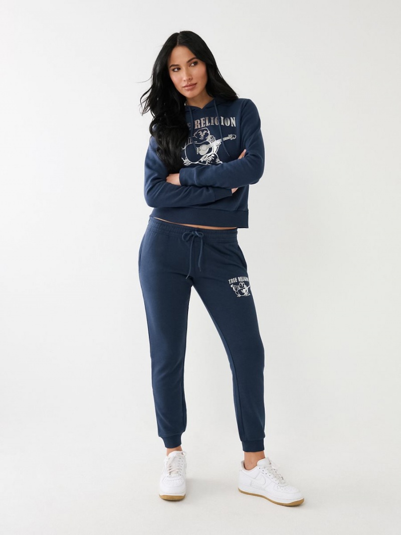 Navy/Sapphire True Religion Metallic Buddha Logo Fleece Jogger | 5768-JLXIT