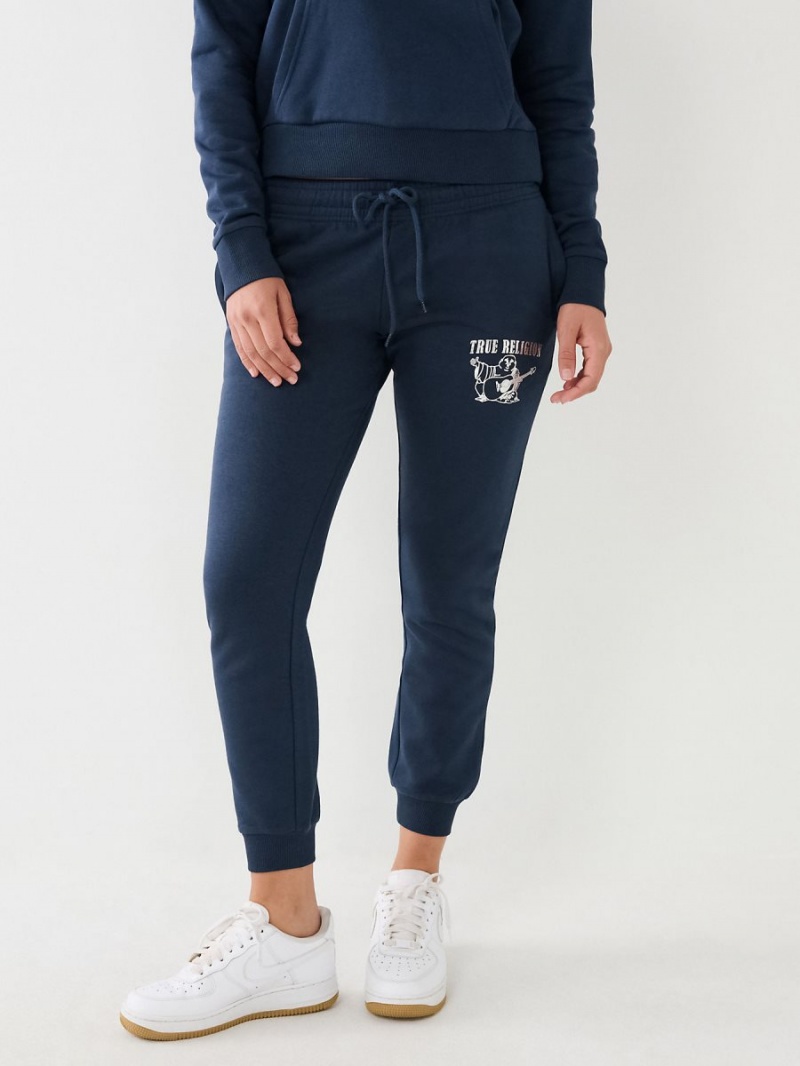 Navy/Sapphire True Religion Metallic Buddha Logo Fleece Jogger | 5768-JLXIT