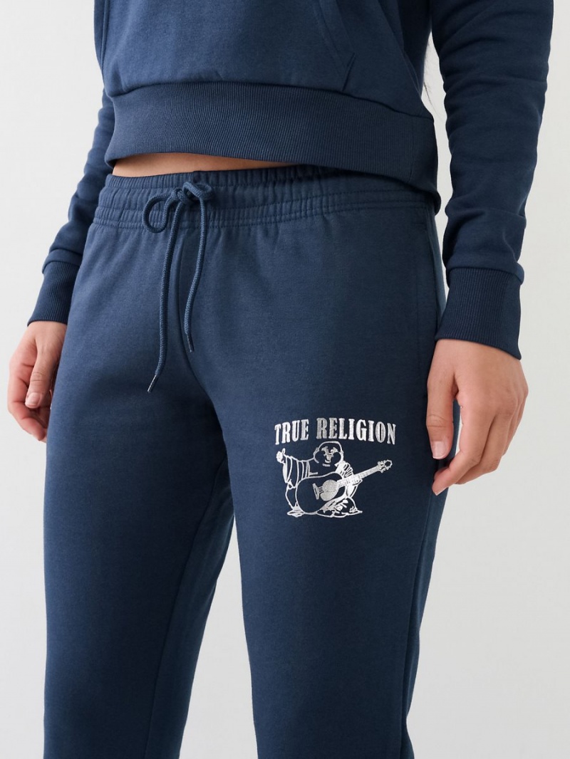 Navy/Sapphire True Religion Metallic Buddha Logo Fleece Jogger | 1285-MXAIJ