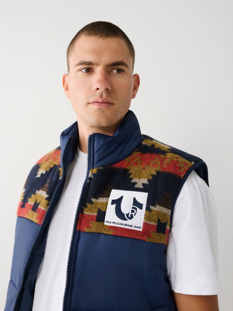 Navy/Sapphire True Religion Southwestern Puffer Vest | 2709-OVMPI