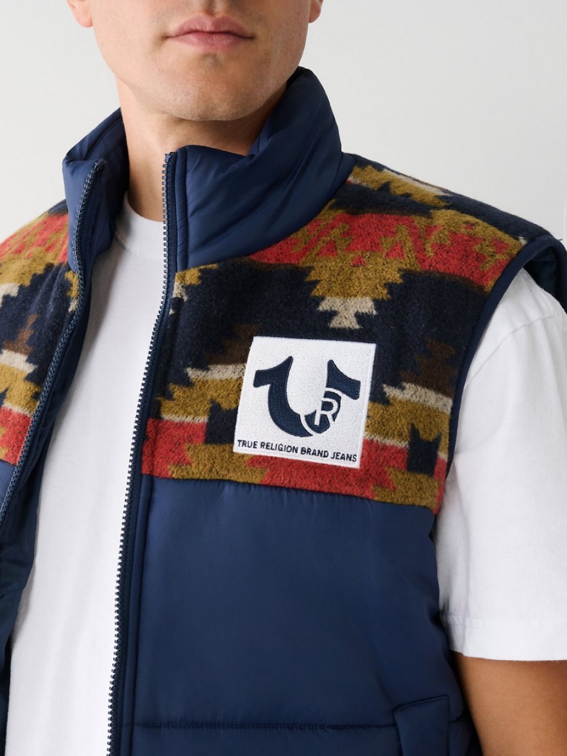 Navy/Sapphire True Religion Southwestern Puffer Vest | 2709-OVMPI