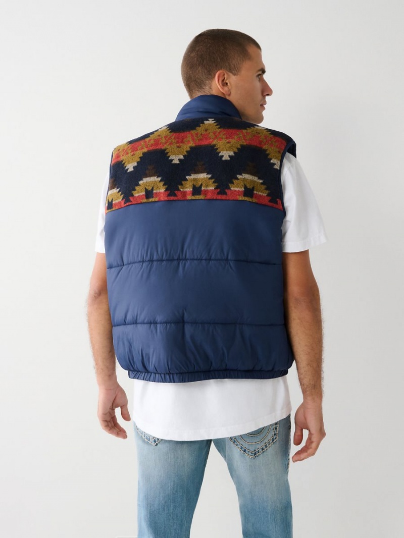 Navy/Sapphire True Religion Southwestern Puffer Vest | 2709-OVMPI