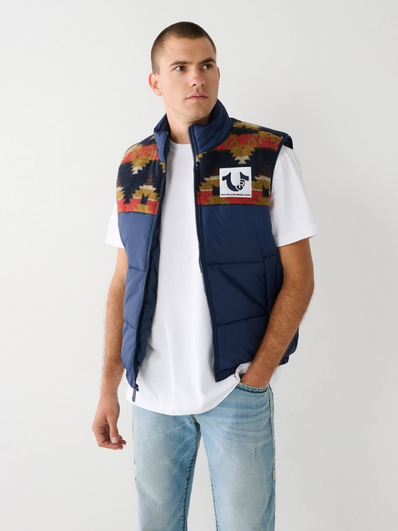 Navy/Sapphire True Religion Southwestern Puffer Vest | 2709-OVMPI