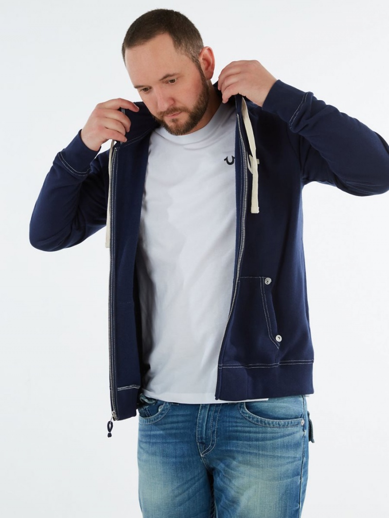 Navy True Religion Buddha Zip Hoodie | 9832-GSIMV