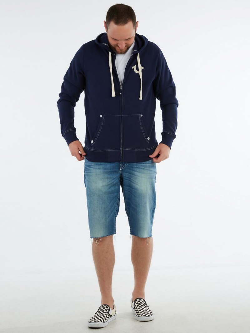 Navy True Religion Buddha Zip Hoodie | 9832-GSIMV