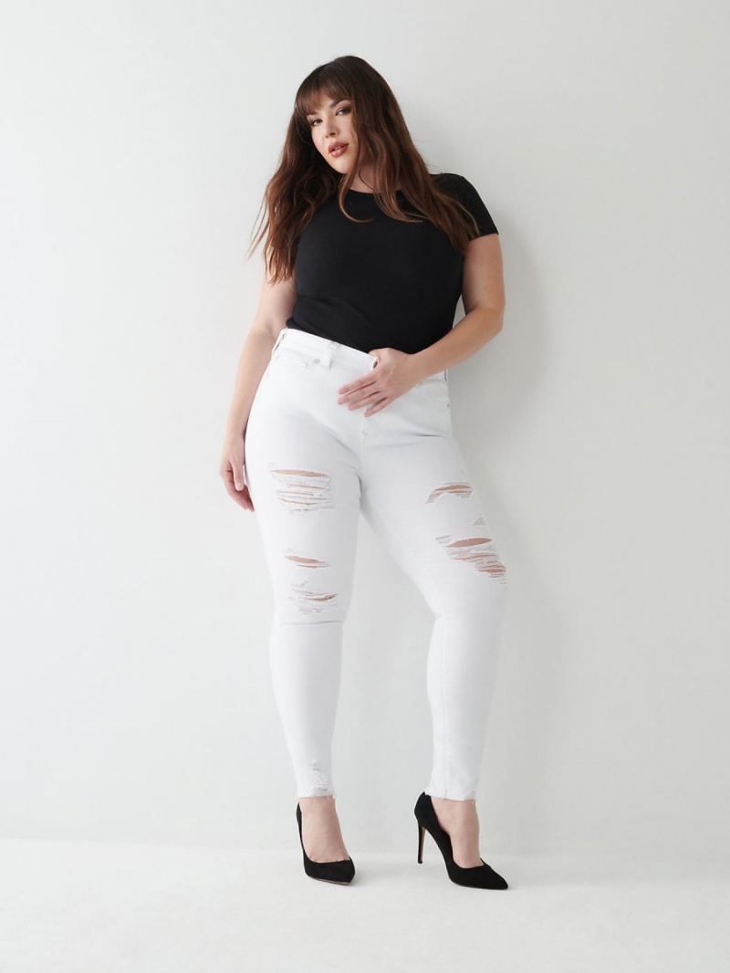 OPTIC WHITE W/ DESTROY True Religion Jennie Mid Rise Curvy Skinny Jeans | 7065-SLADH