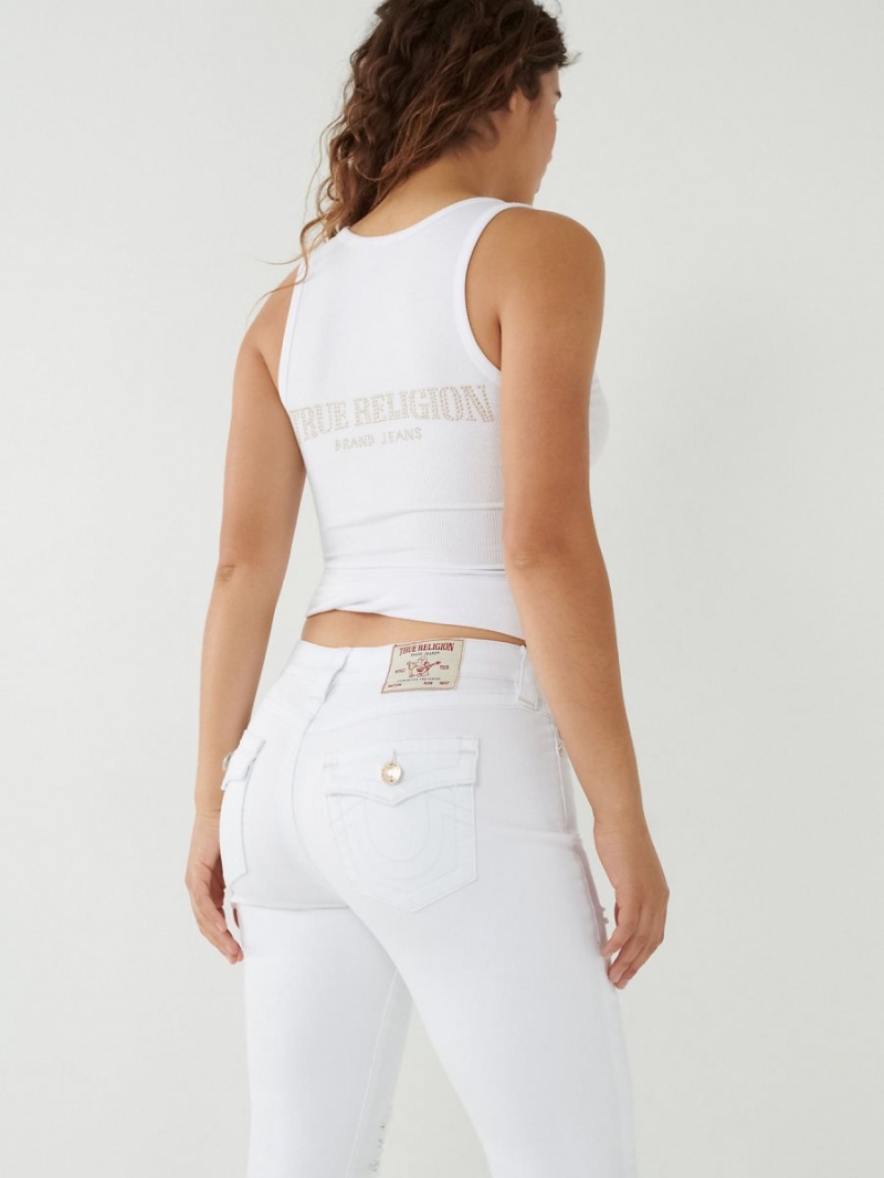 OPTIC WHITE W/ DESTROY True Religion Jennie Curvy Skinny Crop Jeans | 8197-GZNEX