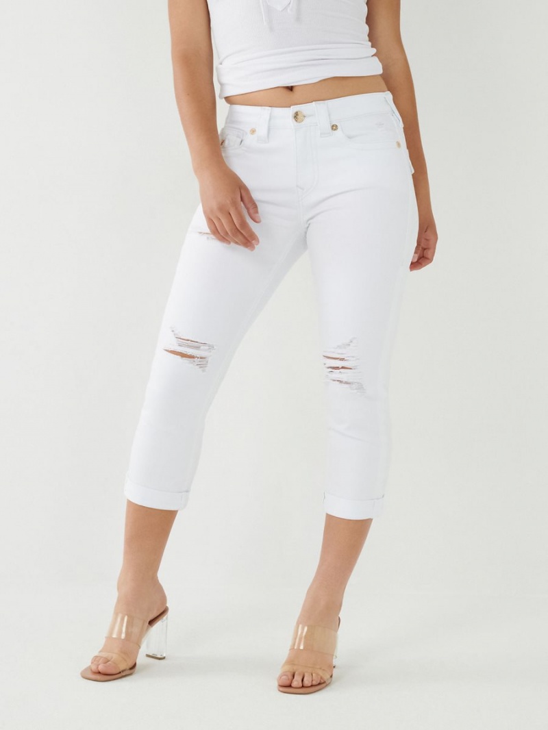 OPTIC WHITE W/ DESTROY True Religion Jennie Curvy Skinny Crop Jeans | 8197-GZNEX