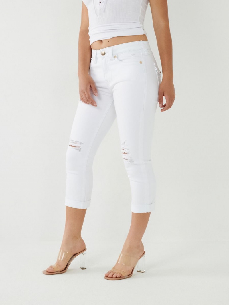 OPTIC WHITE W/ DESTROY True Religion Jennie Curvy Skinny Crop Jeans | 8197-GZNEX