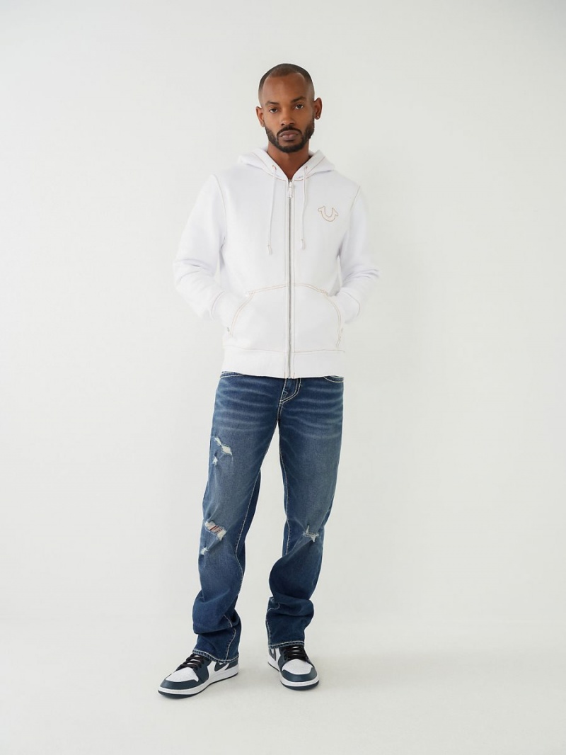 OPTIC WHT/BKTHRN/BLU True Religion Big T Zip Hoodie | 4357-UOTYE